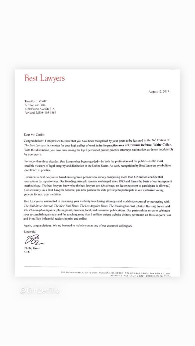 Best Lawyers of America Letter