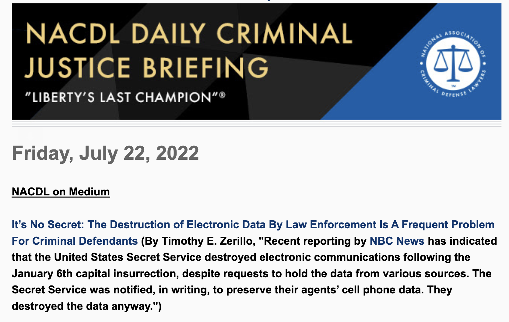 TIm Zerillo on Daily Justice Briefing for NACDL